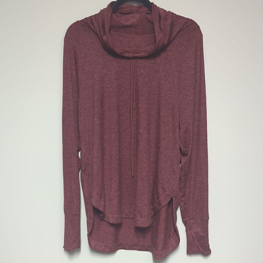 Athleta Cozy Maroon Cowl Neck Hooded Pullover